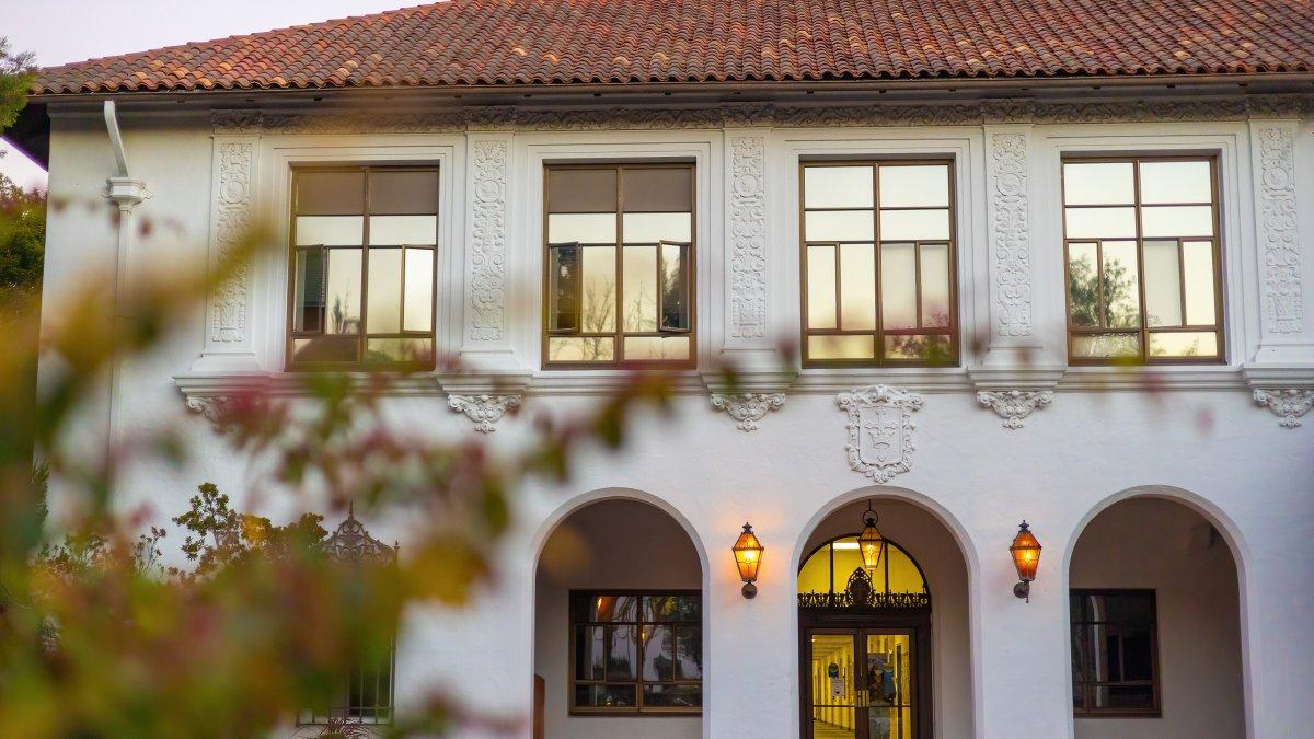 Front of Galileo Hall at dusk